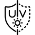 icone bouclier avec le sigle uv au centre et un soleil au centre en bas
